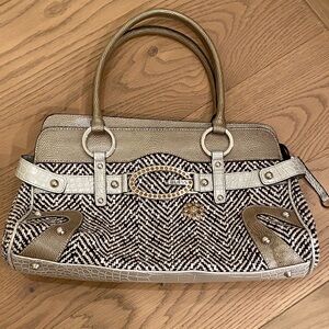 Y2K GUESS Tweed Metallic Handbag with Rhinestones and Embellishments